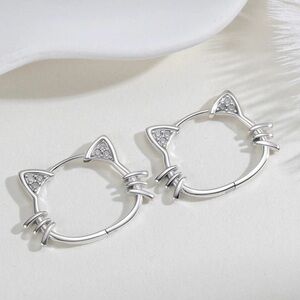 Source Unknown Silver Cat Ear Earrings